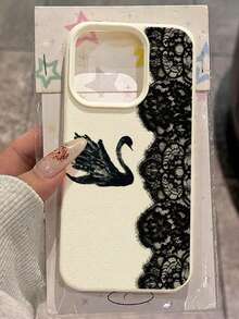 Black Swan Lace Pattern Phone Case Suitable For Women Daily Use Compatible With IPhone18/18 Pro/18 Pro Max/16/16 Pro/16 Plus/16 Pro Max/17/17 Pro/17 Pro Max/15/15 Pro/15 Pro Max/15 Plus/14/14 Pro/14 Pro Max/13/13 Pro/13 Pro Max/12/12 Pro/12 Pro Max/11 Can Be Used As Birthday Gift Valentine's Day Gift Christmas Gift - Beige - View 1