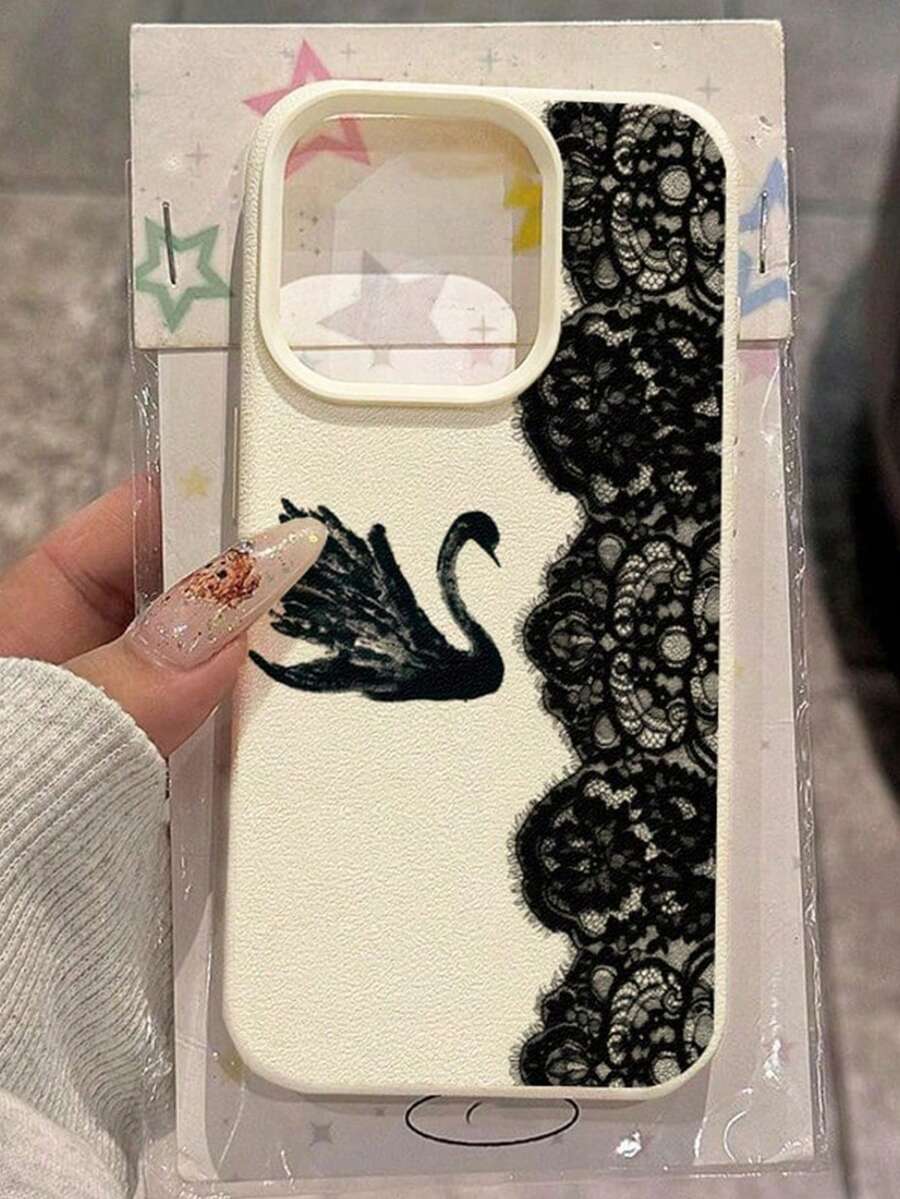 Black Swan Lace Pattern Phone Case Suitable For Women Daily Use Compatible With IPhone18/18 Pro/18 Pro Max/16/16 Pro/16 Plus/16 Pro Max/17/17 Pro/17 Pro Max/15/15 Pro/15 Pro Max/15 Plus/14/14 Pro/14 Pro Max/13/13 Pro/13 Pro Max/12/12 Pro/12 Pro Max/11 Can Be Used As Birthday Gift Valentine's Day Gift Christmas Gift - Beige - View 1
