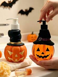 1pc Halloween Pumpkin Shaped Dispenser Bottle 350ml Jack-O'-Lantern With Witch Hat Design, Shampoo Body Wash Hand Soap Universal Storage Empty Bottle, Halloween Bathroom Decor Gift Container, Halloween Gift, Refillable - Orange - View 8