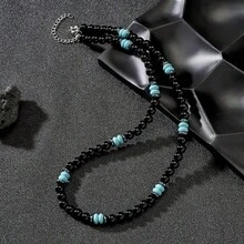 diffone Fashion Handmade 6mm Stone Bead Vintage Men's Short Beaded Necklace Party Jewelry - Men's Beaded Short Necklace - View 9