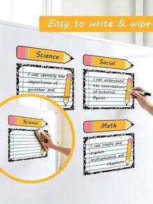17pcs/11pcs/6pcs Magnetic Dry Erase Whiteboard Stickers, Pencil Shaped Reusable Whiteboard Stickers, Removable Magnetic Memo Pads, Suitable For Office, Classroom And Home Organization. - Whiteboard Sticker Set - View 3
