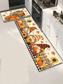1/2pcs Autumn Thanksgiving Gnome Pumpkin Pattern Doormat, Outdoor Welcome Mat, Carpet, Autumn Floor Mat, Thanksgiving Front Door Mat - Multicolor - View 4