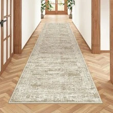 Alfombra de pasillo antideslizante para dormitorio, alfombra lavable con reverso de goma - Alfombra suave de pelo corto para cocina, lavandería, baño (61 x 244 cm, beige/marfil) - Marrón - Ver 10