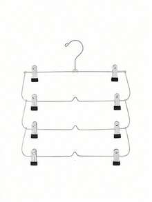 2/3pcs Multi-Functional Metal Travel Hangers With Clips, White Clips, Skirt And Pants Hangers, With Clips, Skirt Rack, Space-Saving, Multi-Layer Metal Pants Rack, Can Store Multiple Underwear, Shorts And Skirts, Space-Saving. - Silver - View 10