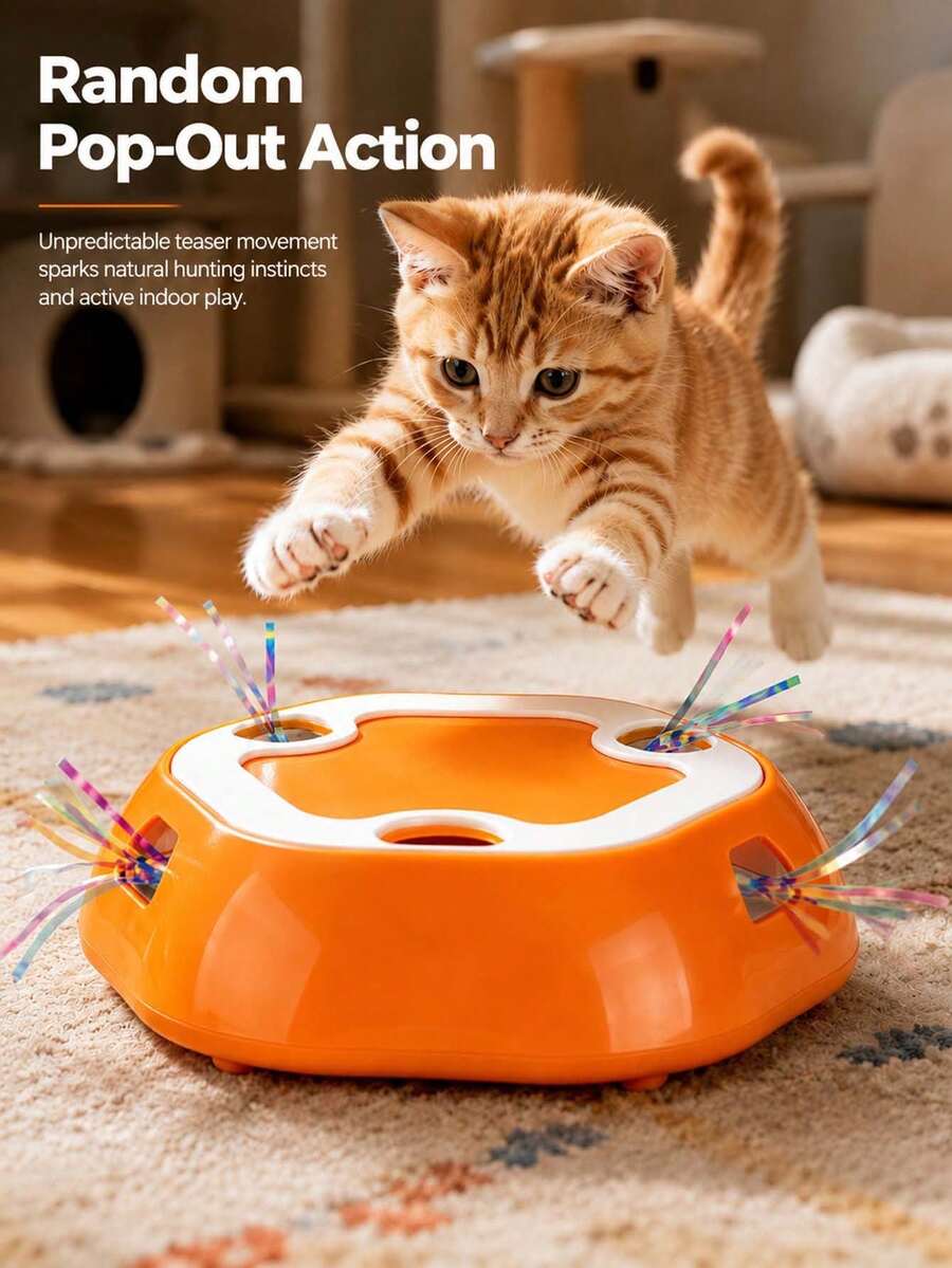 Automatic Cat Toy, Interactive Cat Toy For Indoor Cats And Kittens, Multi-Hole Random Pop-Up Teaser Toy, Electric Cat Activity Toy, Suitable For Solo Play, Stimulates Hunting Instinct, Daily Entertainment - Multicolor - View 1
