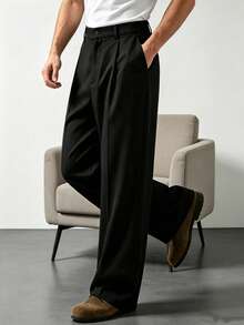 Men's Casual Long Pants, Button Waist, Summer - Black - View 3