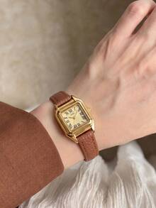 1pc Women's Red Oval Wristwatch, PU Leather Strap Vintage Elegant Quartz Watch, Rhinestone Decorated Roman Dial, Suitable For Commute, Date, Office, Casual Wear - Burgundy - View 18