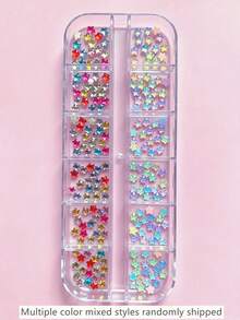 1 Box 12pcs Summer Small Plaid Style Small Size Mocha Starfish Pattern Nail Art Decorations, Y2K Style, DIY, Stars, Rhinestones, Nail Art Accessories, Nail Art Gems, Suitable For Dating, Daily Nail Decoration, Aesthetic - Multicolor - View 6