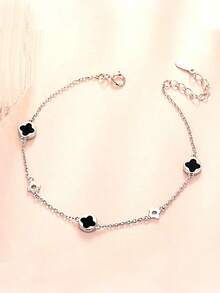 1pc S925 Sterling Silver Elegant Minimalist Hollow Four-Leaf Clover Women's Bracelet, Niche Gentle Fresh Design, Fashionable Versatile Thin Chain Hand Jewelry, Gift For Girlfriend, Best Friend, Birthday, Anniversary - Four Leaf Clover - View 6