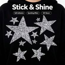 Adesivos de Aplicação de Strass em Formato de Estrela, Remendos de Cristal Brilhante com Adesivo Quente para Reparo de Roupas, Denim, Bolsas, Chapéus e Acessórios DIY (Filme Removível, Colagem Direta) Adesivos Artesanais Remendos Bordados Remendos Termocolantes Suprimentos de Costura DIY Remendos Termocolantes para Roupas - Vários estilos - Visão 8