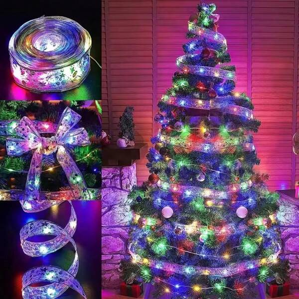 LED Christmas Tree Ribbon Lights, Battery Operated, Holiday Indoor Decoration For Christmas And Wedding, Christmas Tree Decorative Lights