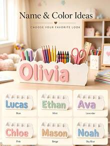 Personalized Name Desk Organizer, 3D Printed Pencil Holder, Kids Room Decor - Multicolor - View 5