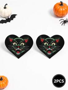 Vintage Black Cat Heart Nipple Pasties, Self Adhesive Breast Covers For Women, Halloween Party, Clubwear, Festival Outfit Accessorie - Multicolor - View 7