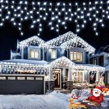 Halloween Eaves Decoration 8-Function Battery Box Christmas Tree 45/80/96/150 LED Icicle String Lights Curtain Lights Birthday Wedding New Year Party Holiday Lighting Indoor String Lights Outdoor Decoration - Battery-powered Fairy Lights - View 10