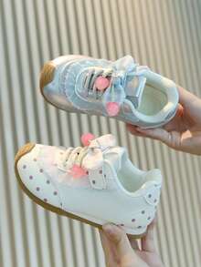 Spring/Autumn New Girls' Sports Shoes, Polka Dot Cherry Bowknot Kids Non-Slip Soft Sole Casual Shoes - Silver - View 8