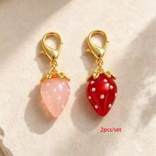 1 Set 2pcs Unisex Fun Realistic Personalized Transparent Strawberry Keychain, Simple Sweet Bow Key Ring Bag Pendant - Multicolor - View 4