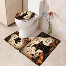 1pc/4pcs Magic Black Cat Pumpkin Pattern Shower Curtain, Halloween Home Decor Printed Bathroom Partition Curtain, Comes With 12 Hooks, Universal Bathroom Accessory, Halloween Vintage Farmhouse Style Bathroom Decor, Single Curtain Available In 150*180cm+180*180cm+180*200cm, 4pcs Set Size (180*180cm+45*75cm+45*38cm+38*45cm) - Magic Black Cat - View 9