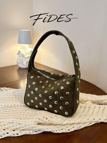 1PC New Women's Vintage Rivet Underarm Bag, Shoulder Small Bag, Durable Suede Zipper Closure Portable Baguette Bag, Street Style Hot Girl Daily Commute Handbag, Suitable For Daily Outings, Shopping, Dating And Other Occasions - Multi-color - View 14