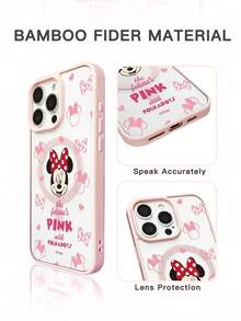 Miniso 1pc New Magnetic Bracket Wireless Charging Case, Creative Pink Raised Camera Protection Pattern, Unique Officially Licensed Disney Cute Stitch & Angel Cartoon Phone Case, Thick Anti-Fall Protective Cover Compatible With Apple IPhone 17 ProMax/Air, 16, 11/12/13/14 Plus, XR, 7/8 Plus, 15 ProMax, Couples Gift - Pink - View 2