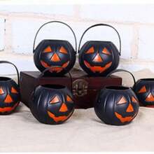 Q-Lia Halloween Plastic Smiling Pumpkin Bucket Venue Decoration Prop Ghost Pumpkin Bucket Cross-Over Pumpkin Lantern Decor - Multicolor - View 9