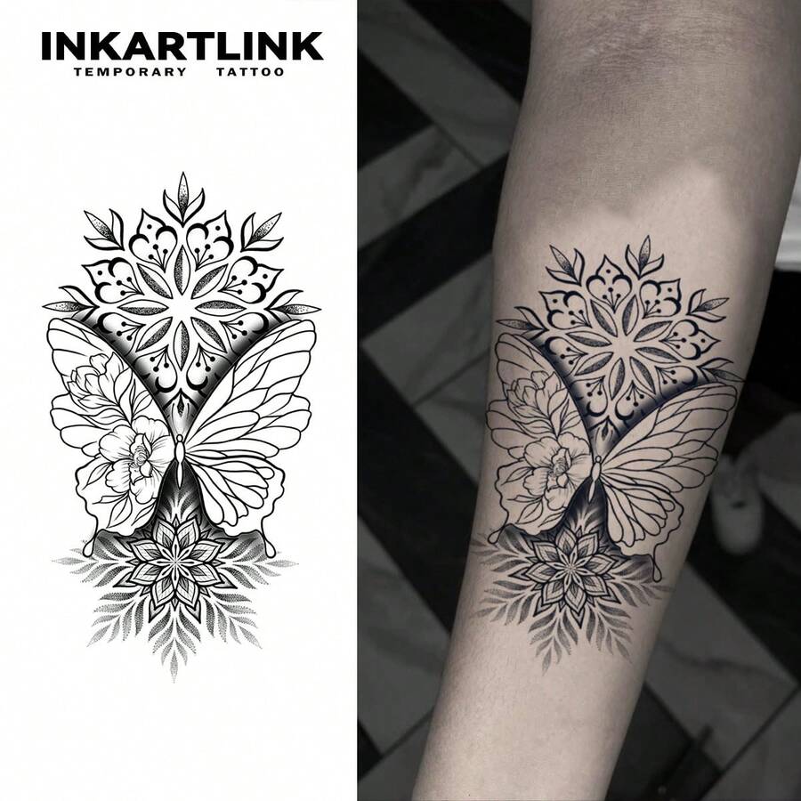 INKARTLINK 1PC Floral Time Decorative Sticker Temporary Waterproof Body Art Tattoo Sticker Long-Lasting 1-2 Weeks Plant Tattoo Juice Tattoo Suitable For Men And Women Essential For People Party Decoration - Black - View 1