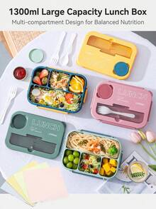 1300ml Multi-Color Divided Leak-Proof Bento Box, Multi-Compartment Meal Separation To Prevent Flavor Mixing, Strong Sealing Buckle Leak-Proof, Portable Lightweight Easy To Store. Large Capacity Suitable For Main Meals And Snacks, Portable Lunch Box For Office Workers And Students, Suitable For Back To School, Travel, And Office Use. - Multicolor - View 10