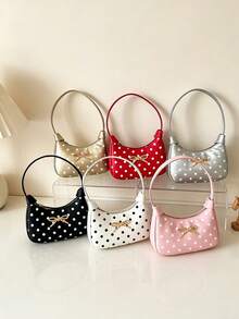 Fashion Polka Dot Underarm Bag For Girl, New Gentle Bow Crescent Moon Small Bag, Versatile Commute Shoulder Handbag, Suitable For Daily Use - A - View 1