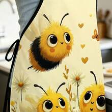 Cute Bees And Flowers Kitchen Apron Cooking Apron Baking Accessories For Men Women - White - View 4