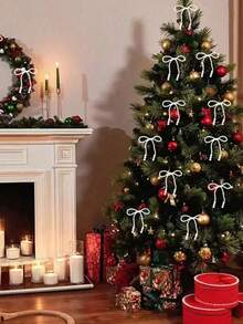 1/5/10pcs White Pearl Bow Christmas Decorations, Suitable For Christmas Tree, Wreath, Fireplace Decor, Party Decoration (White) - Multicolor - View 2