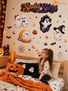 SUPSTICKER 1PC Cute Ghost Halloween Wall & Window Sticker, Self-Adhesive Removable PVC Decal For Home Party Decor, 3 Styles - Multicolor - View 5