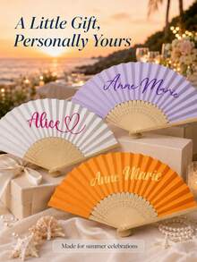 2pcs Personalized Colorful Fans, Vintage Curved Font, With Storage Bag, Customizable With Any Text, Name Or Quote, Business, Wedding Or Event Gift, Suitable For Wedding, Tea Party, Bridesmaid, Wedding Party, Teacher's Day, Halloween - Multicolor - View 2