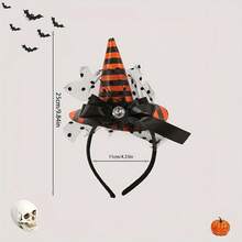 1pc Halloween Theme Black Polka Dot Mesh Striped Ribbon Bow, With Diamond-Tipped Witch Hat Headband, Suitable For Party Celebration And Costume Performance - Witch Hat Styles - View 7