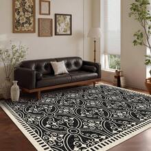Latte&Fog Alfombras de 153 x 215 cm para Sala de Estar y Dormitorio,Moderna Abstracta Lavable, de Pelo bajo Antideslizante Estilo Boho para Sala de Estar, Oficina, Dormitorio(Negro 5x7ft) - Plateado - Ver 2