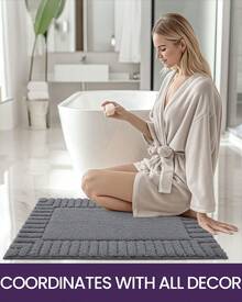 DEXI Tapete para Baño 40 x 60 cm, Alfombra de Baño Antiderrapante, Tapetes de Baño Supersuave y Absorbente, Lavable a Máquina, Blanco - Gris Oscuro - Ver 6