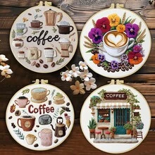 1 buah, ukuran 20*20cm/7.9*7.9in, Perlengkapan Bordir Kedai Kopi, Set Bordir Buatan Tangan DIY untuk Pemula Dewasa, Hadiah Rumah, Hadiah Menjahit Wanita, Termasuk Panduan Pengguna, Kain Pola Cetak, Bingkai Bordir, Jarum dan Benang. - Kedai kopi - View 12