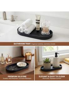 1pc/2pcs Oval Vanity Tray Bathroom Countertop Storage Tray Kitchen Sink Sponge Holder Soap Dispenser Silicone Tray Suitable For Perfume Jewelry Candles - Multicolor - View 6