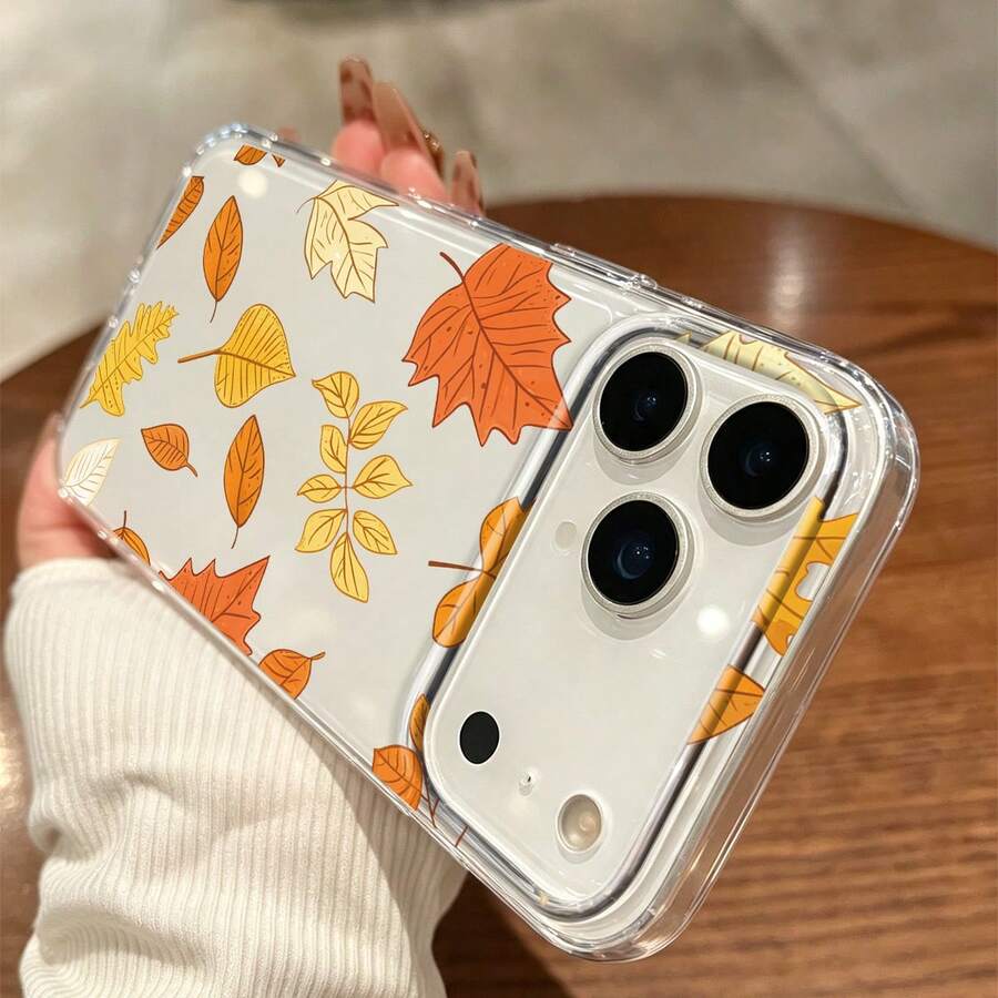 1PC Autumn Leaf Print Transparent Phone Case, Orange Maple Leaf Pattern Design Transparent Protective Cover, Suitable For IPhone Design Transparent Soft Shell Protective Cover TPU Material, Anti-Drop Anti-Scratch - Compatible With Apple 7/8/X/XS/XR/11/12/13/14/15/16/17 Pro Max And Other Models, Autumn Aesthetic, For Personal Use And Gifting To Friends - Multicolor - View 1