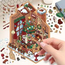 Christmas Gift House With Tweezers 3D Stereoscopic Landscape Sticker Set, DIY Christmas Miniature Scene Collage Craft Material Kit, PET Planner Decoration Collage Elements Christmas Gift House 3D Stereoscopic Landscape Sticker Set, DIY Miniature Scene Handmade Paper Art - A - View 3