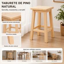 Natural Wood High Stool For Kitchen And Dining, Durable 30x30x48cm Square Bench, Versatile Seating For Home And Food Service In Light Wood Finish - Reddish Brown - View 2