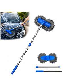 5-Piece Set (2-Section Pole + Plastic Mop Head + 2 Cloth Heads) 2 Section Dual Head Car Wash Mop, 360° Rotating Chenille Microfiber Car Cleaning Brush With Detachable Long Handle, Multi-Surface Wash Mop For Cars, SUVs, RVs & Trucks - Car Detailing Brush - View 8