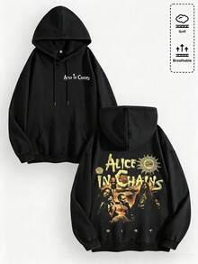 Unisex Y2K "Alice In Chains - Misfit Rock Band" Graphic Cotton Hoodie, Retro Casual Fashionable Daily Soft Warm Hoodies For Streetwear - Black1 - 查看 5