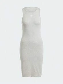 Adidas Spring/Summer Knit Slim Fit Sleeveless Dress, Sporty Round Neck Tank Dress IR5923 - Grey - View 1