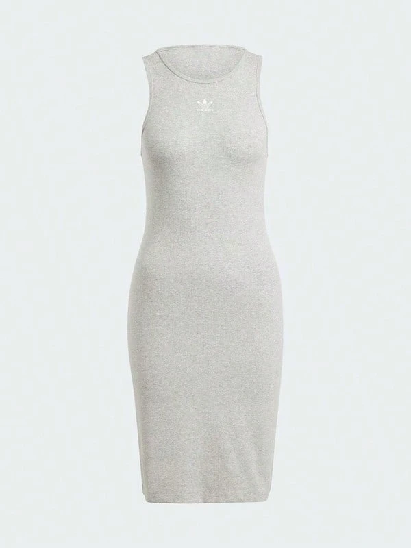 Adidas Spring/Summer Knit Slim Fit Sleeveless Dress, Sporty Round Neck Tank Dress IR5923 - Grey - View 1