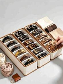 Oxford Cloth 6-Slot Belt Organizer Box, Large Capacity With Dividers, Suitable For Ties, Bow Ties And Scarves, High Capacity Multi-Functional Belt Storage Box - Multicolor - View 3