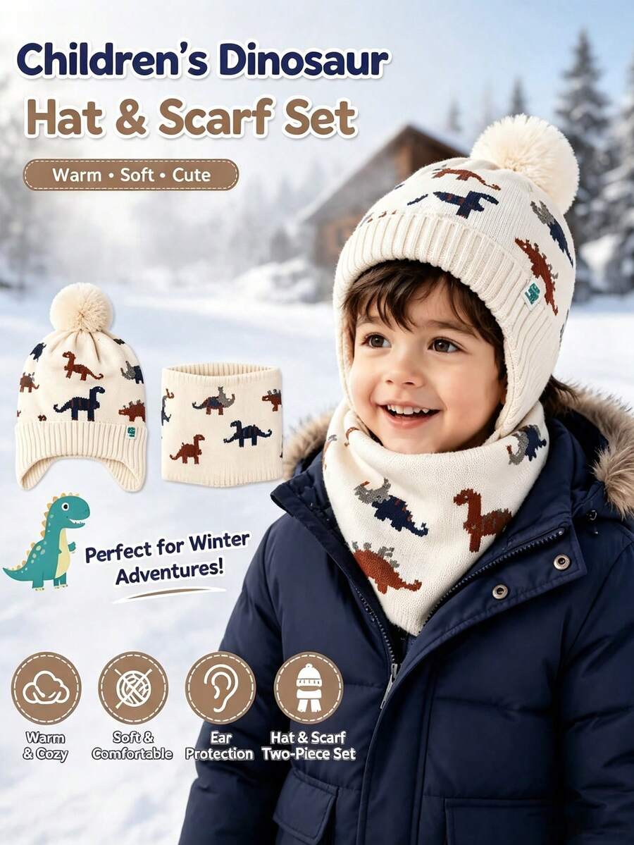 2pcs Children's Hat And Scarf , Autumn/Winter Knitted Ear Protection ...