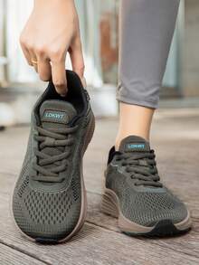 LOKWT 1 đôi giày chạy bộ unisex màu trơn, vải thể thao phối lưới, mũi giày rộng, form siêu rộng, đi ngoài trời quanh năm - màu xanh lá - Xem 6