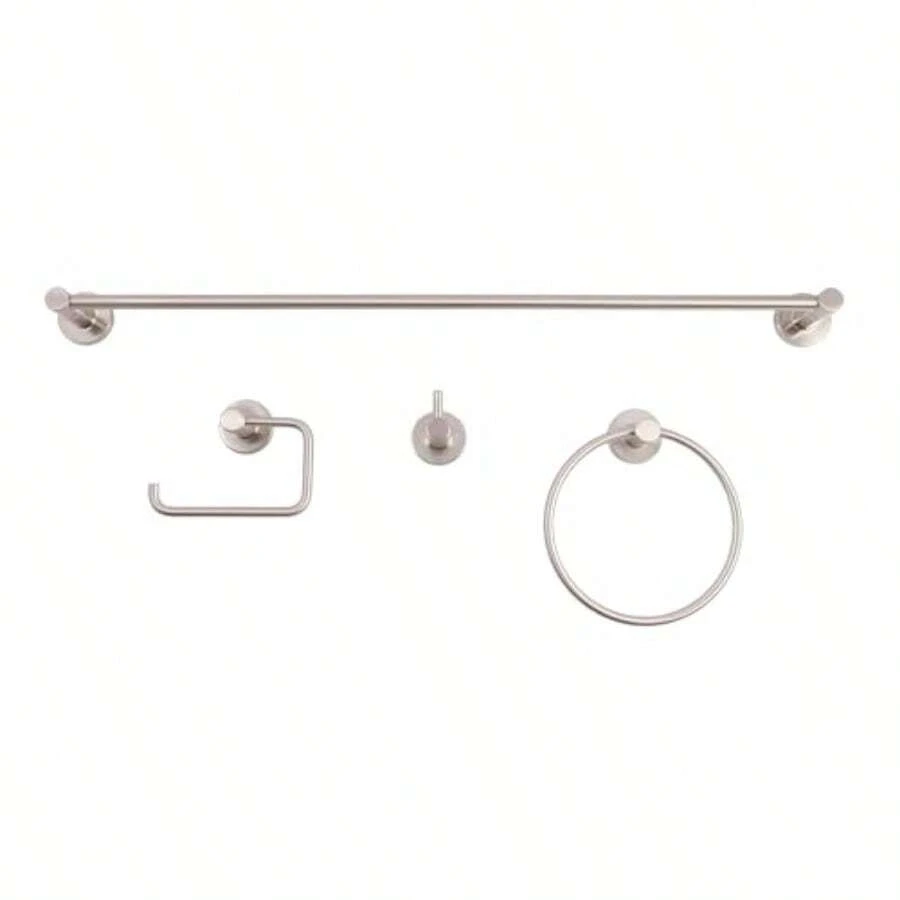 4-Piece Bathroom Accessory Set, 24-Inch Towel Bar, Towel Ring, Robe Hook And Toilet Paper Holder - Brushed Nickel - View 1