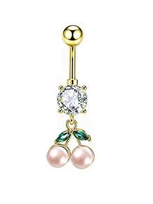 Cute Cherry Belly Button Rings For Women Dangly Belly Piercing Jewelry Navel Ring Pearl Heart Dangle Belly Button Piercings Daily Gift Party - Belly Button Ring - View 7