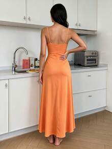 Women's Sexy Lace Trim Long Strap Nightgown Robe, Halloween Pajamas Lingerie, Suitable For Romantic Night - Orange - View 3