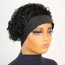 AMECIRE Headband Wig Wigs Human Hair Put On And Go Curly Wig Wigs Human Hair Short-Hair Wig Voluminous Style Suitable For Everyday Wear - Natural Black - View 7